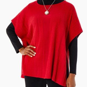 10. Ming Wang Short Sleeve Cozy Knit Poncho Tunic Top Crimson Size S/M NWT $180